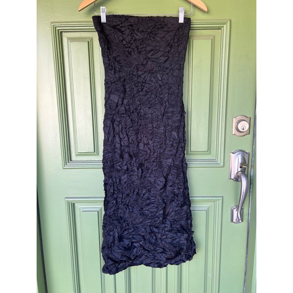 Vintage Peteria Midi Dress 1990s Y2K Ruched Stretchy Strapless | Black | Size XS